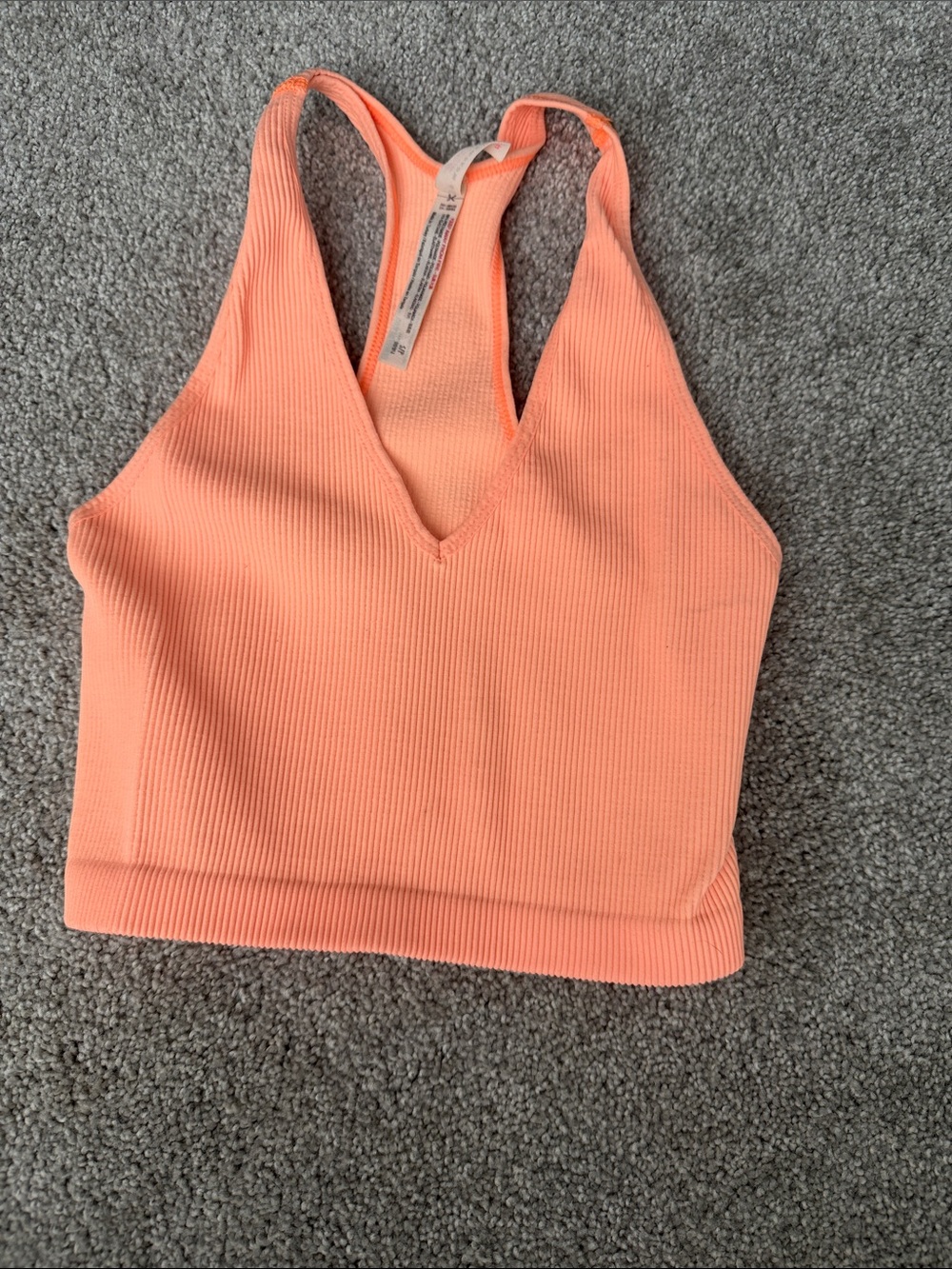 Ribbed V-Neck Racerback Crop Top - Coral